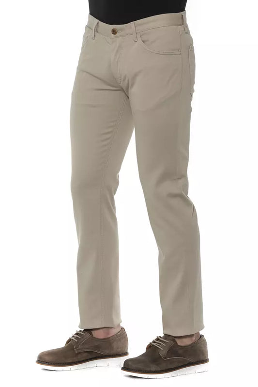 Beige Cotton Men Trouser