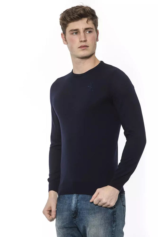 Blue Virgin Wool Men Sweater
