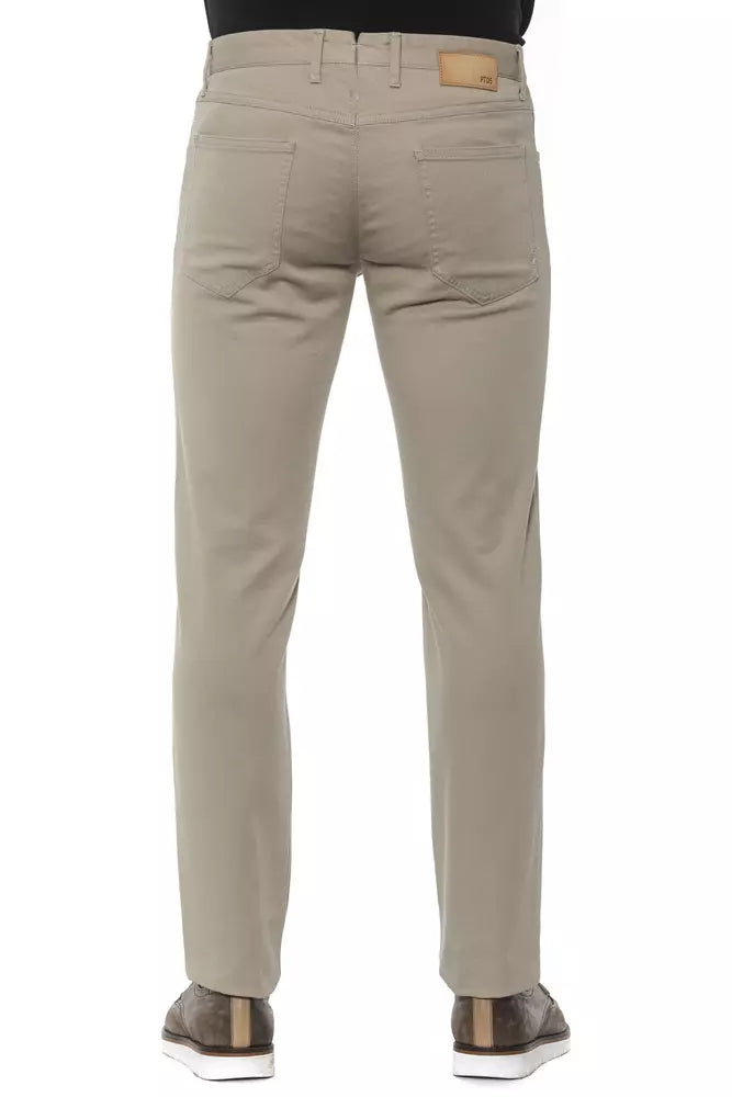 Beige Cotton Men Trouser