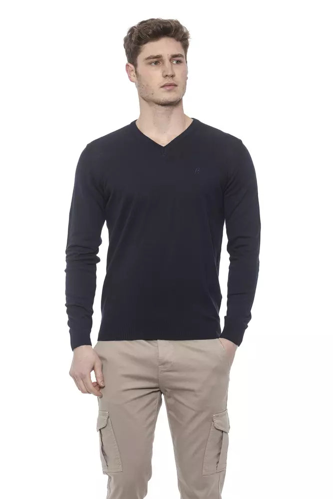 Blue Cotton Men Sweater
