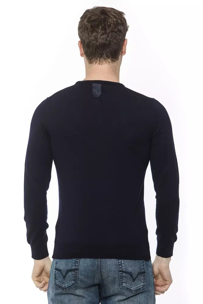 Blue Virgin Wool Men Sweater