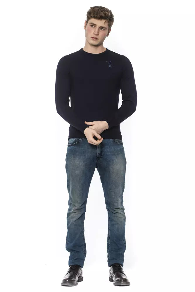 Blue Virgin Wool Men Sweater