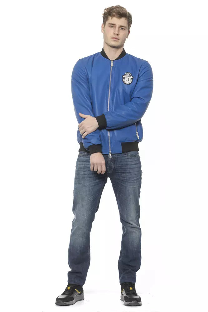 Blue Leather Men Bomber