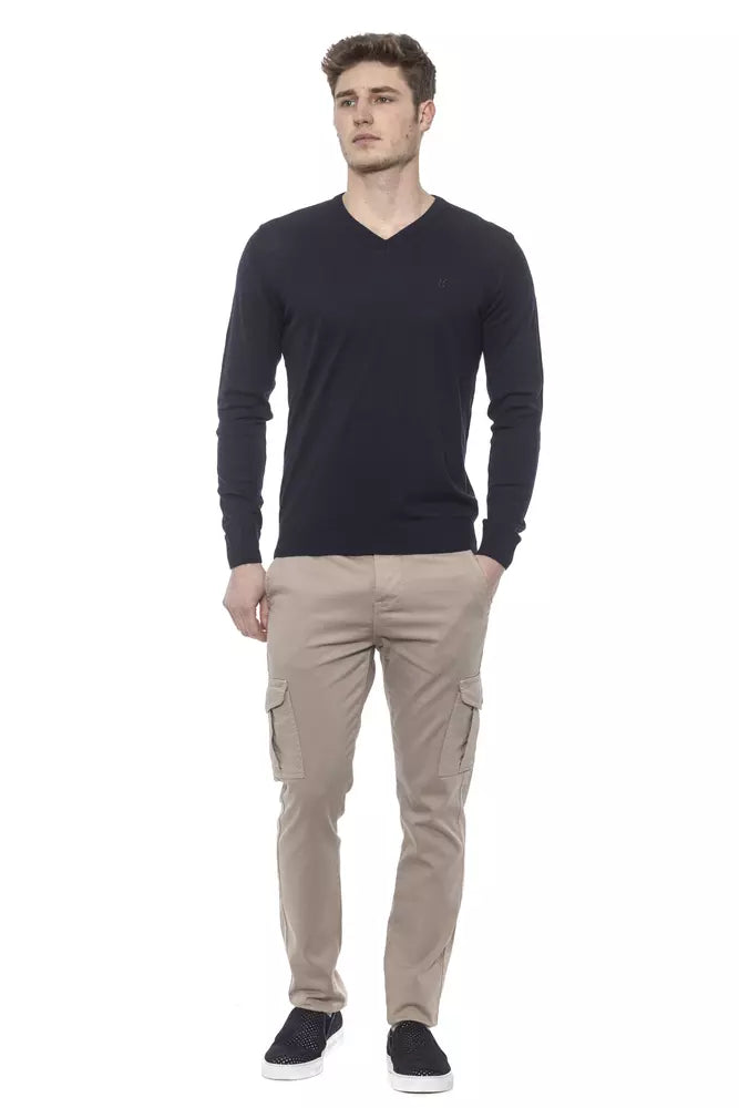 Blue Cotton Men Sweater