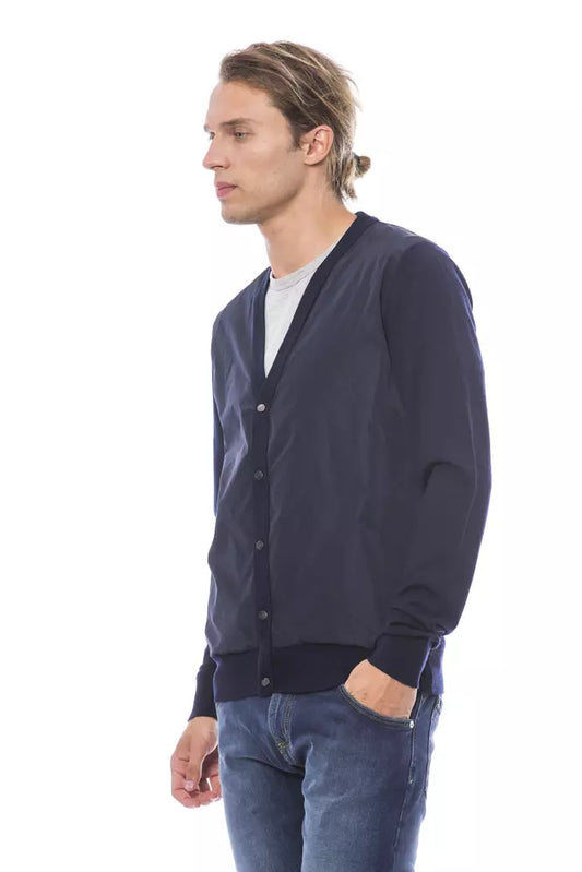 Blue Wool Men Cardigan