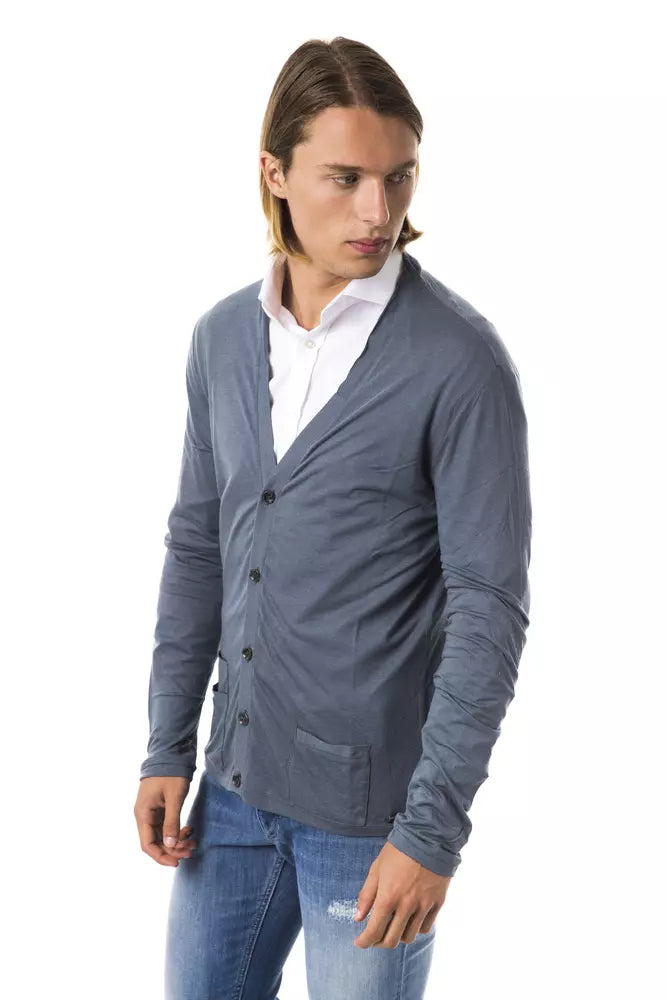 Gray Viscose Men Cardigan