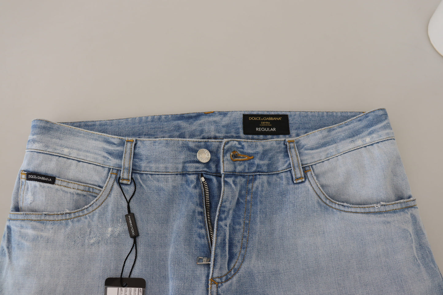Elegant Light Blue Tattered Denim Pants