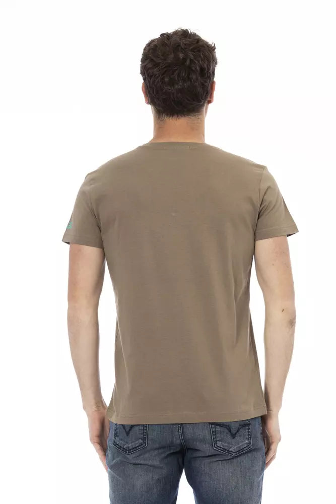 Brown Cotton Men's V-Neck T-Shirt