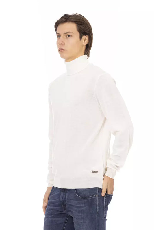 White Fabric Men Sweater with Turtleneck Design