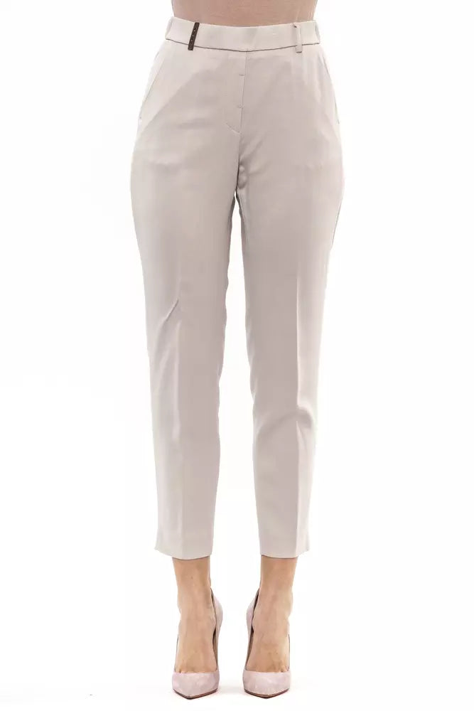 Beige Viscose Women Pant