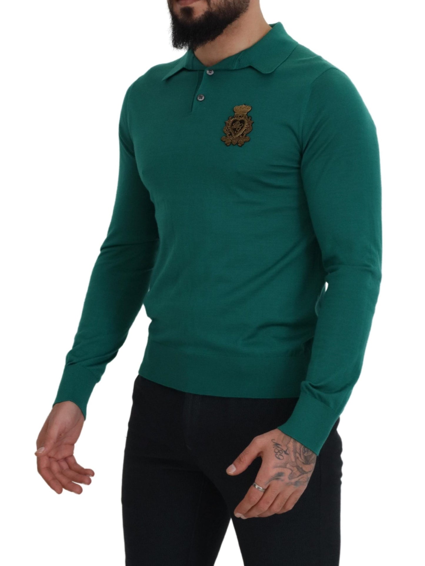 Elegant Cashmere Silk Green Pullover Sweater