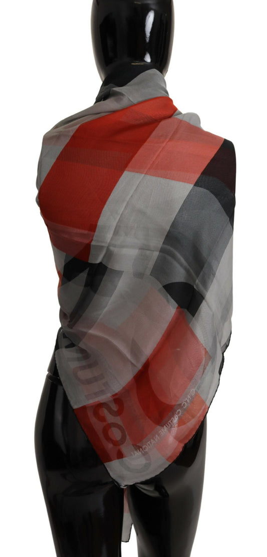 Gray Red Shawl Foulard Wrap Scarf