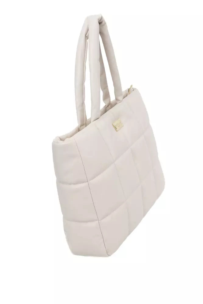 Beige Polyethylene Women Shoulder Bag