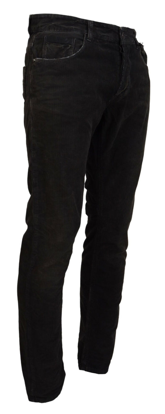 Gray Cotton Corduroy Men Casual Jeans