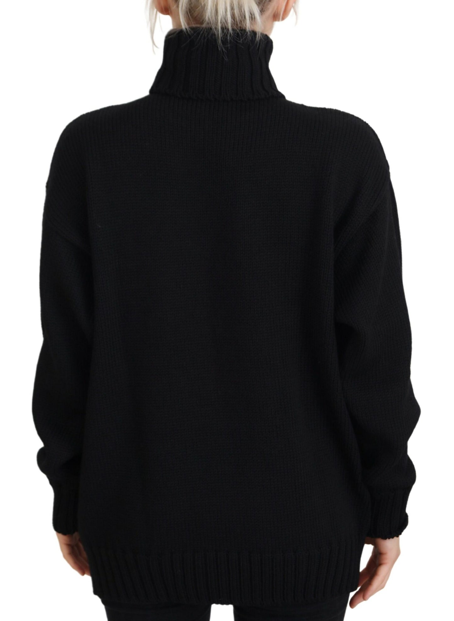 Elegant Black Turtleneck Wool-Cashmere Sweater