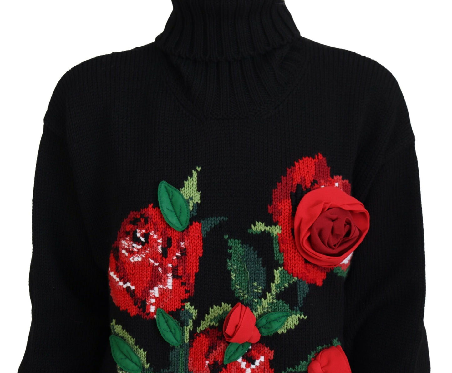 Elegant Black Turtleneck Wool-Cashmere Sweater