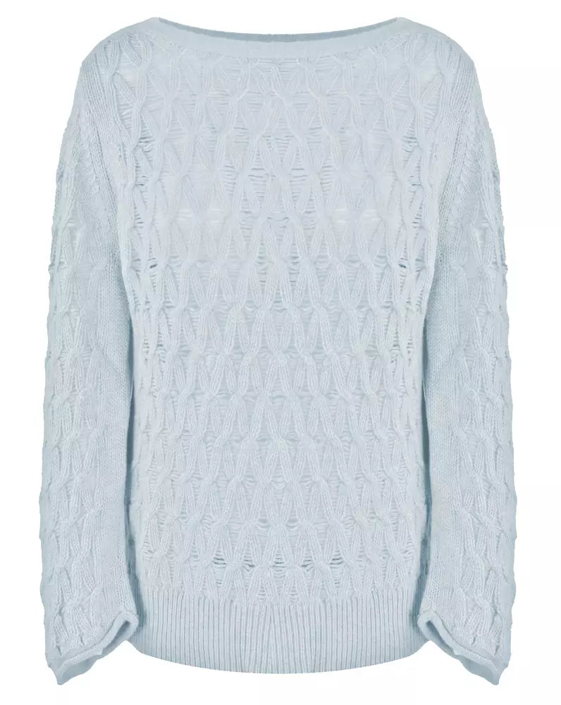 Chic Boat Neck Wool-Cashmere Sweater in Rhombus
