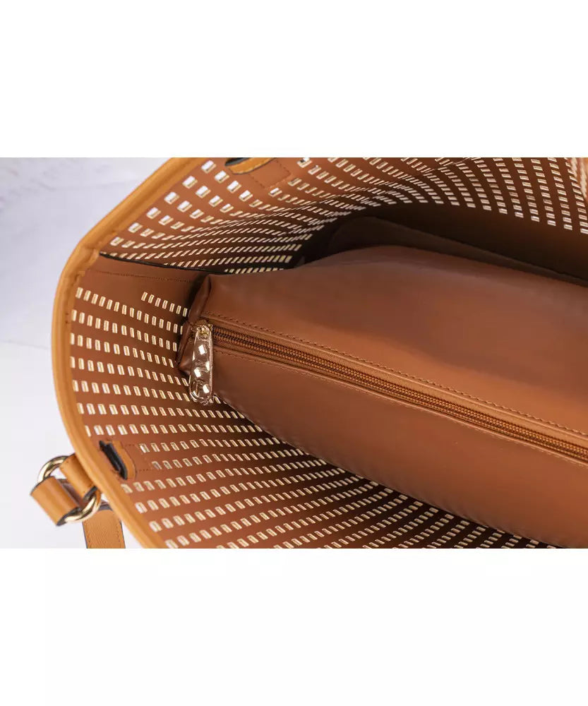Chic Faux Leather Woven Tote with Clutch