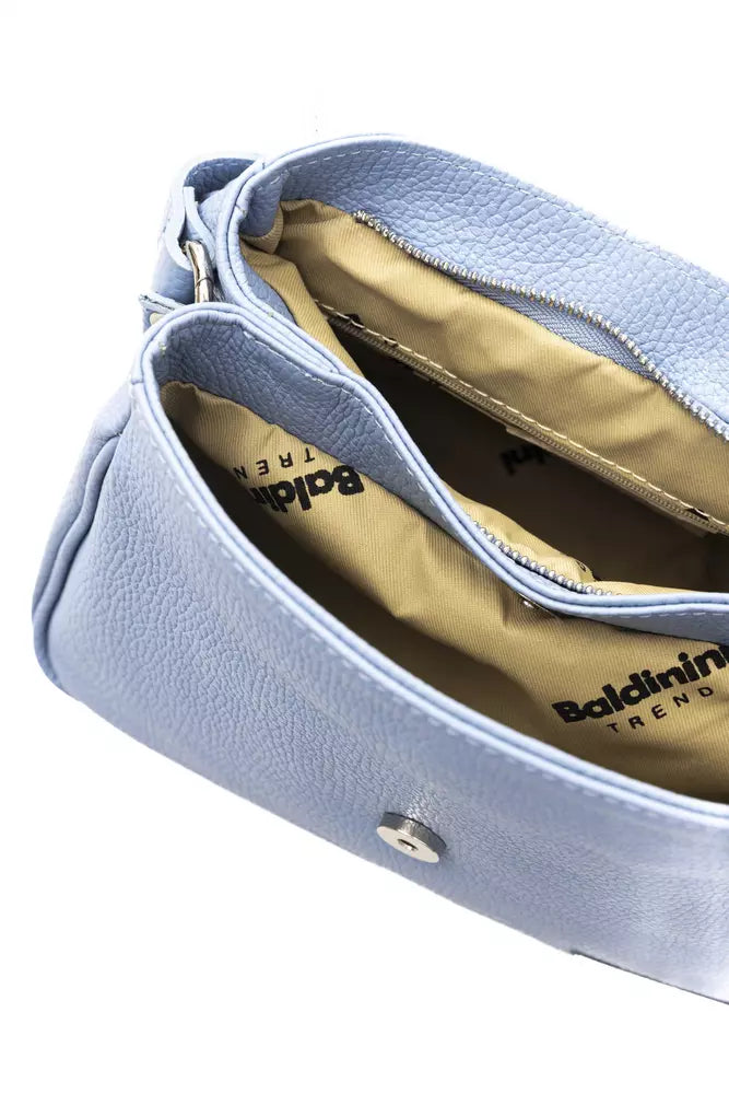 Light Blue Leather Women Shoulder Bag