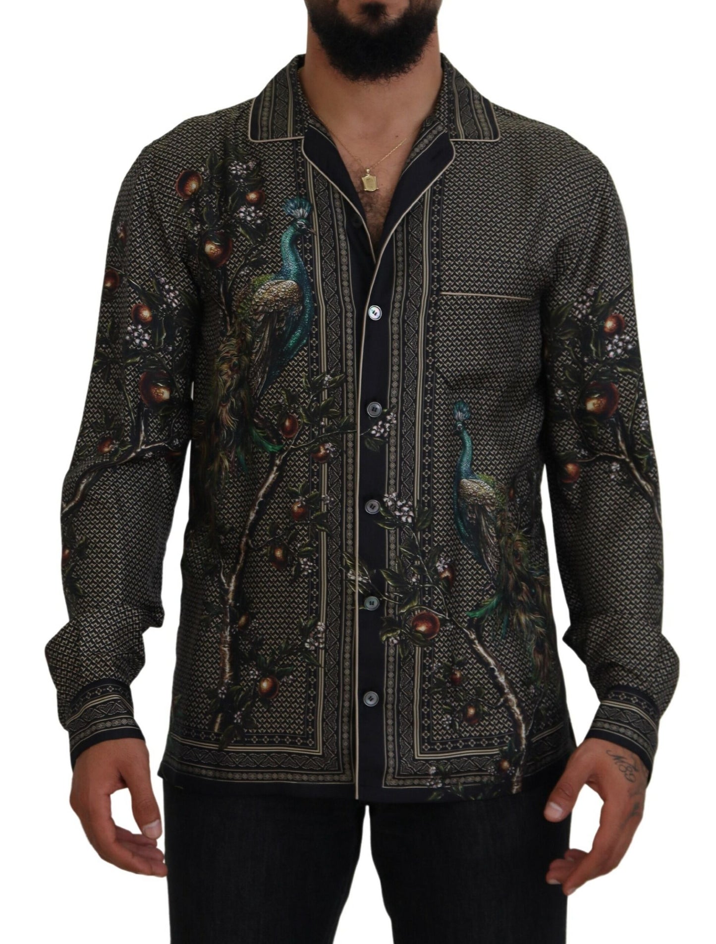 Elegant Ostrich Print Silk Shirt