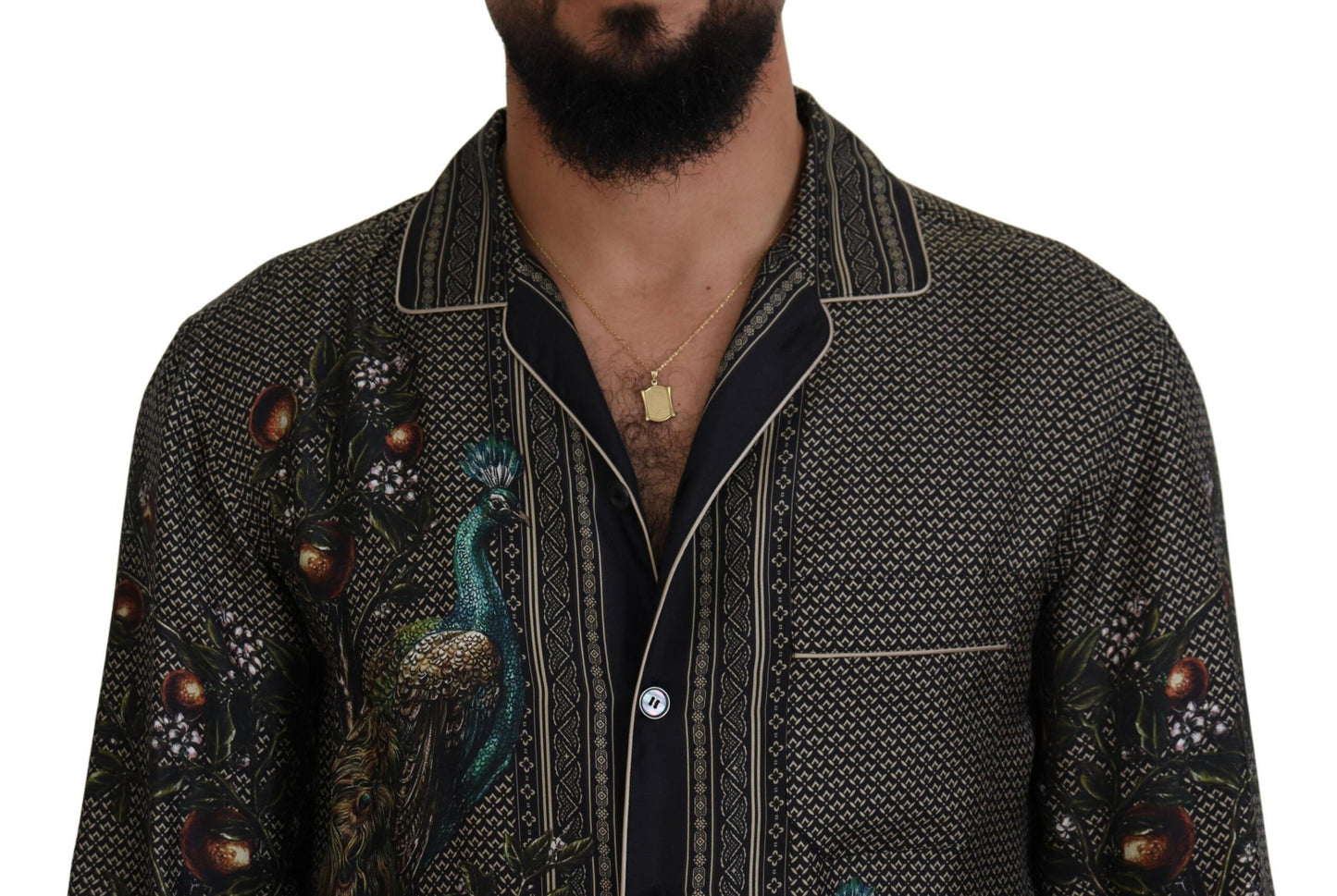 Elegant Ostrich Print Silk Shirt
