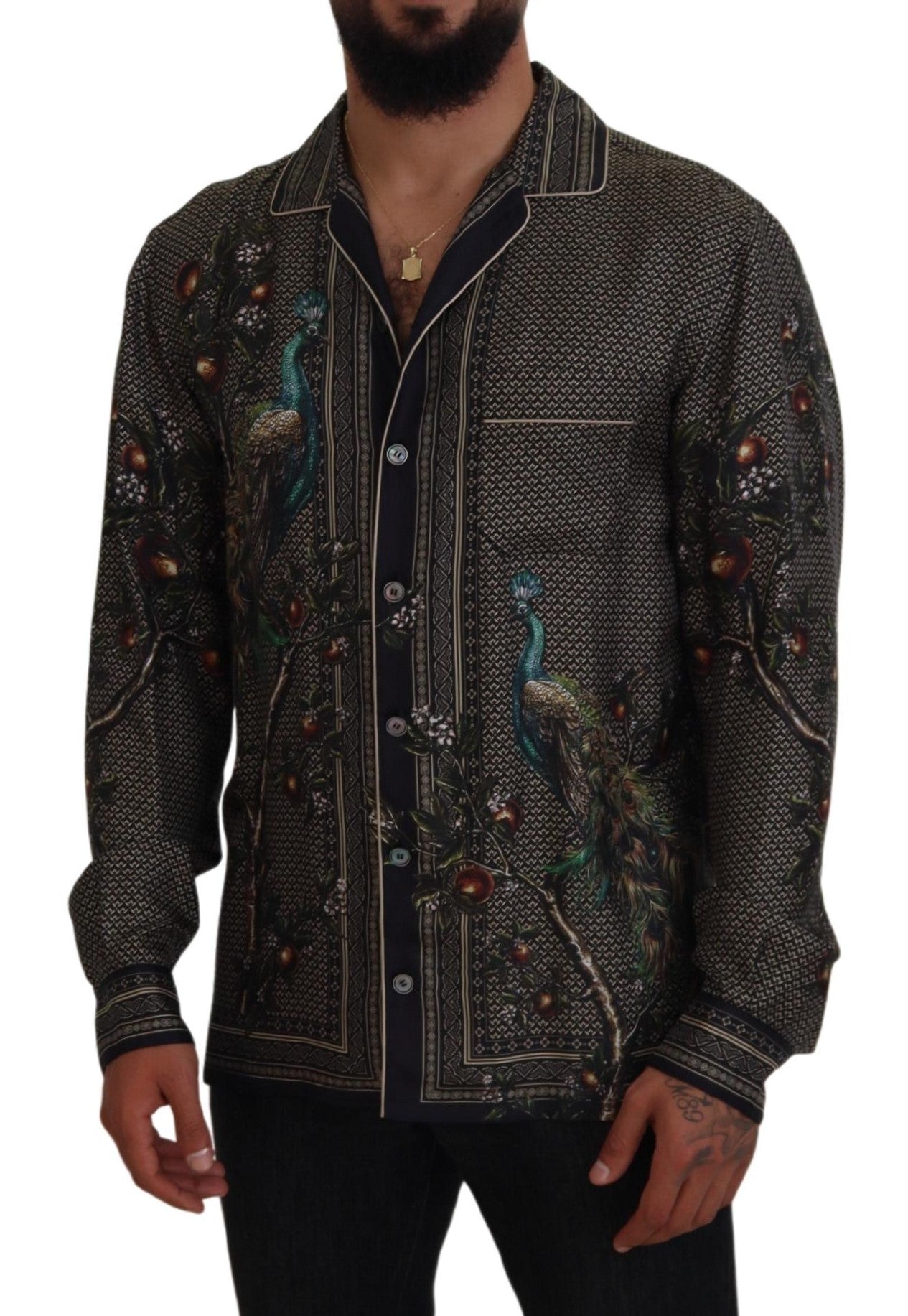 Elegant Ostrich Print Silk Shirt