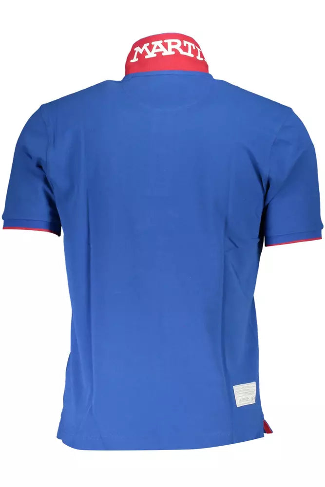 Blue Cotton Men Polo Shirt