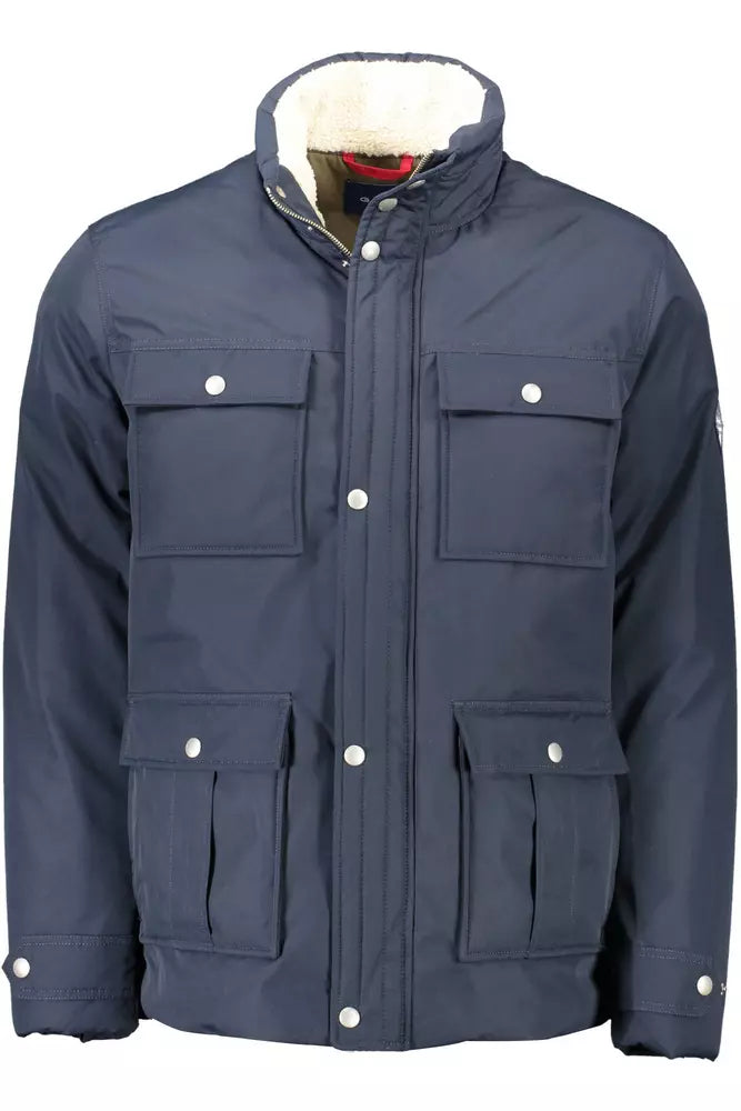 Blue Polyester Men Jacket