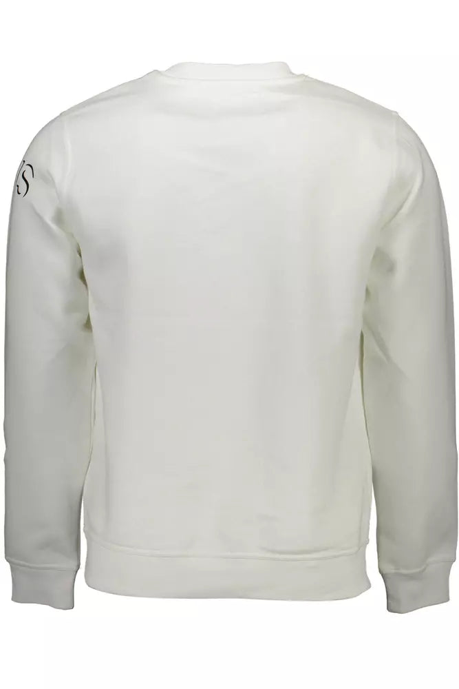 "White Cotton Men Sweater with Contrasting Details"