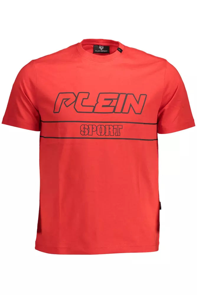 "Red Cotton Men T-Shirt with Contrasting Details"