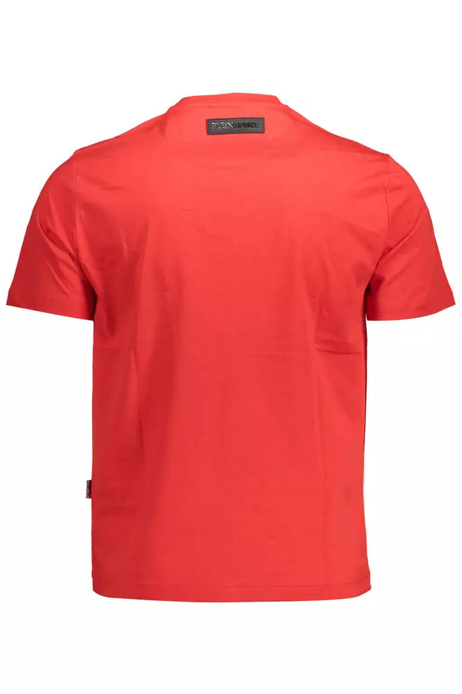 "Red Cotton Men T-Shirt with Contrasting Details"