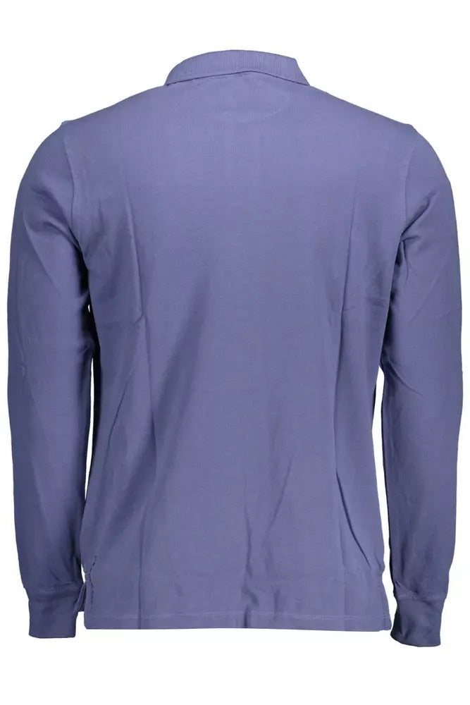 Blue Cotton Men Polo Shirt