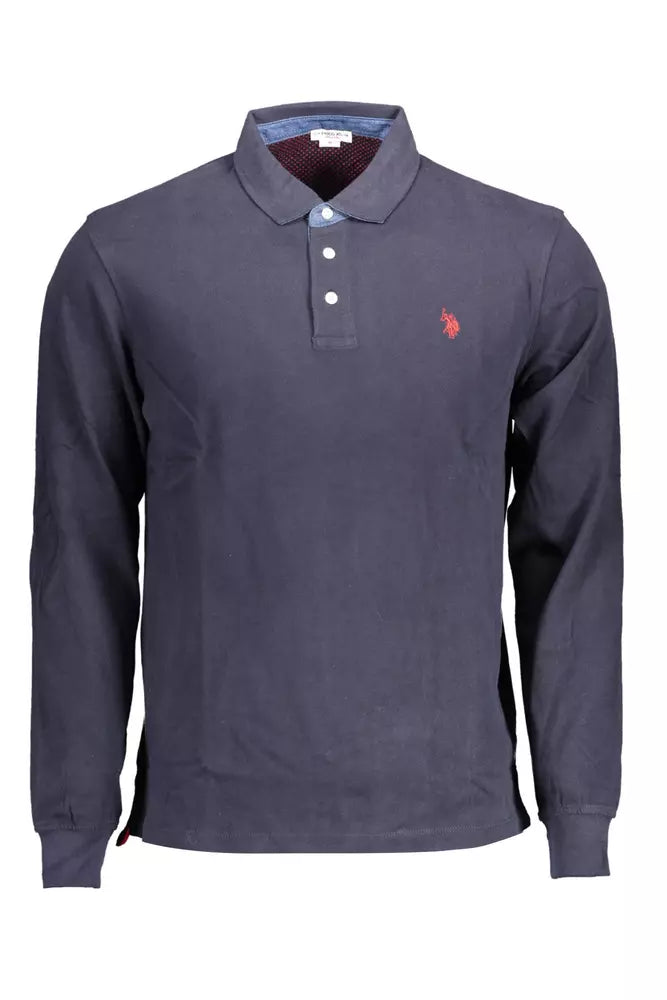 Blue Cotton Men Polo Shirt