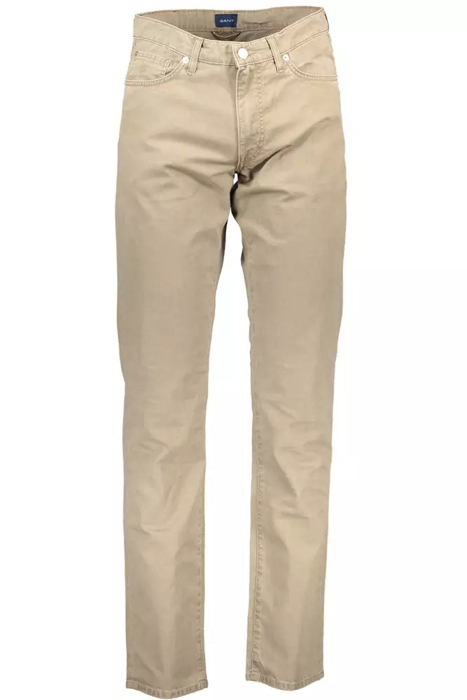 Beige Cotton Men Pant
