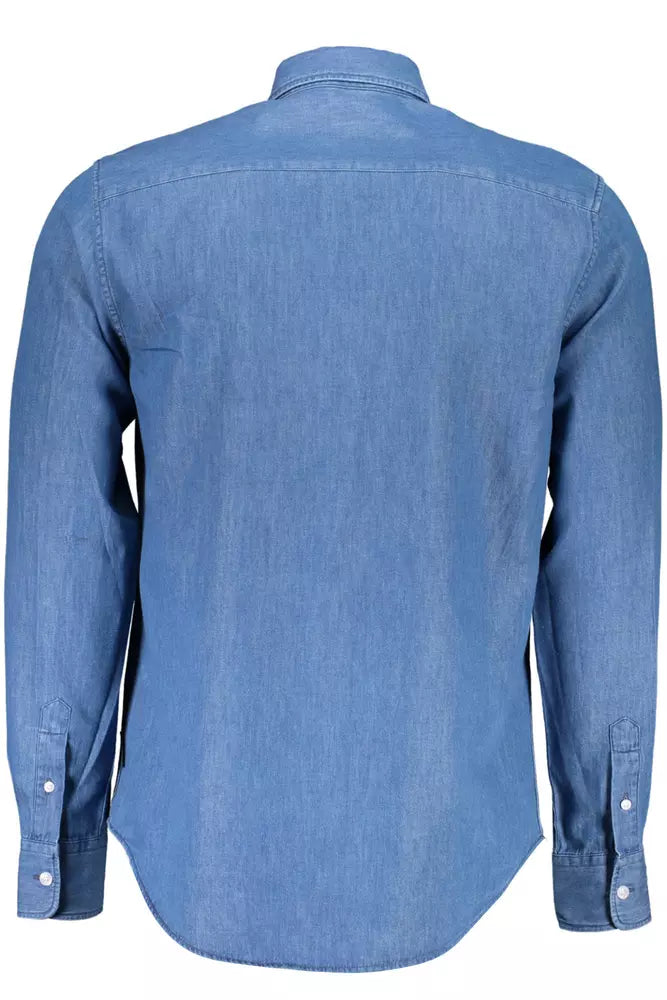 Blue Cotton Men Shirt