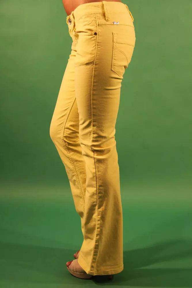 Yellow Cotton Women Trouser