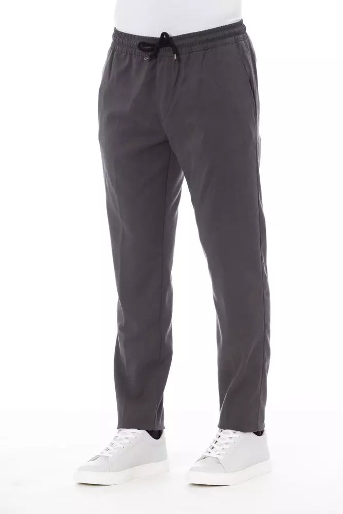 Gray Polyester Men Pants