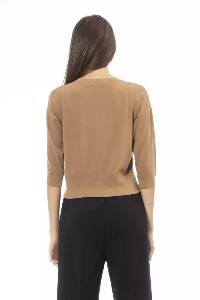 Beige Viscose Women Sweater