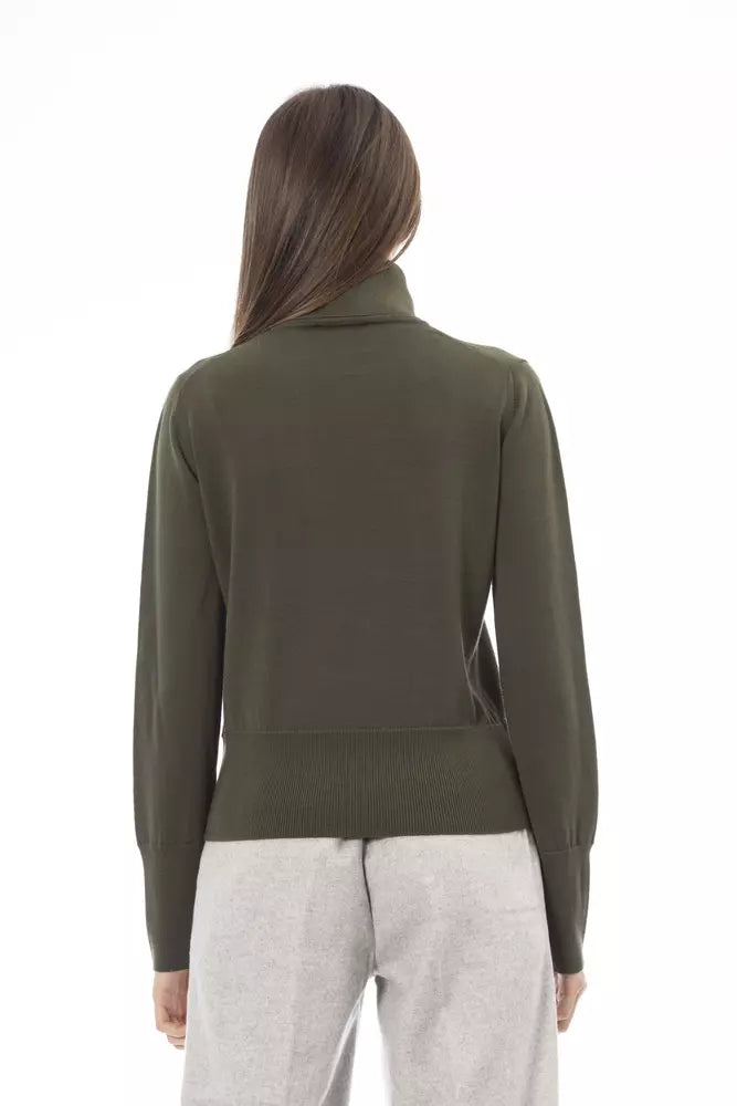 Green Merino Wool Women Turtleneck Sweater