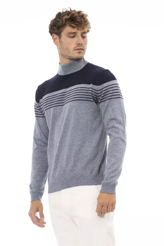 Light Blue Wool Men Sweater