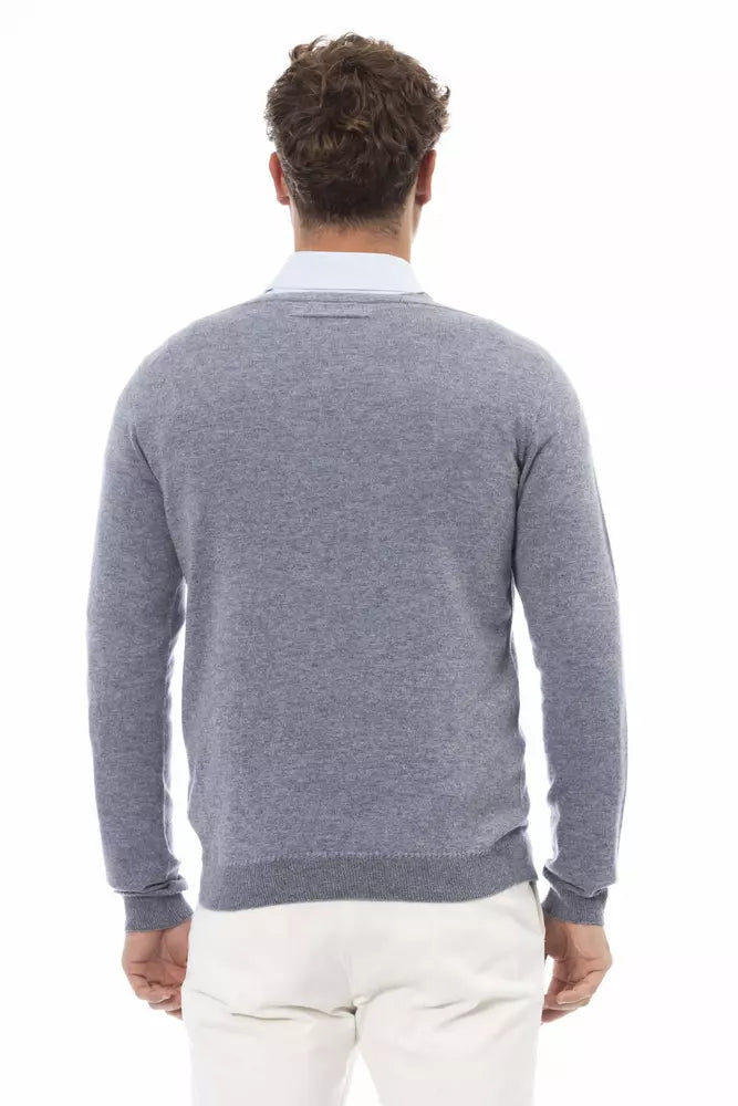 Light Blue Viscose Men Sweater