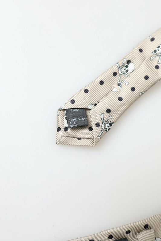 Beige Skull Print Silk Tie Exclusive Collection