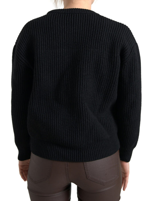 Elegant Black Virgin Wool Sweater