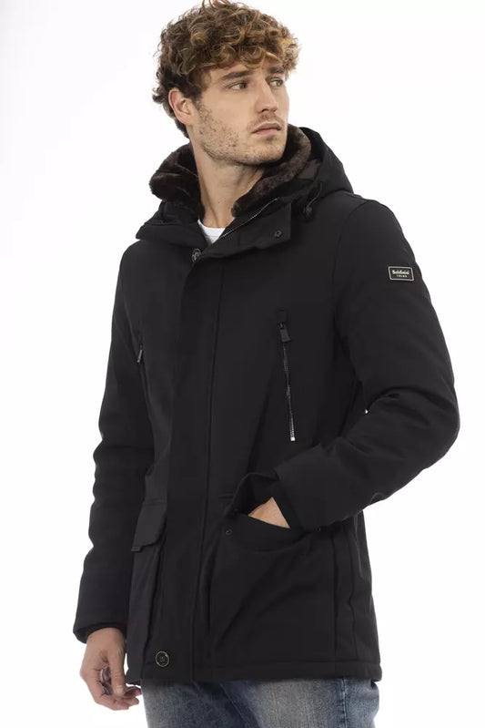 Black Polyester Men Jacket
