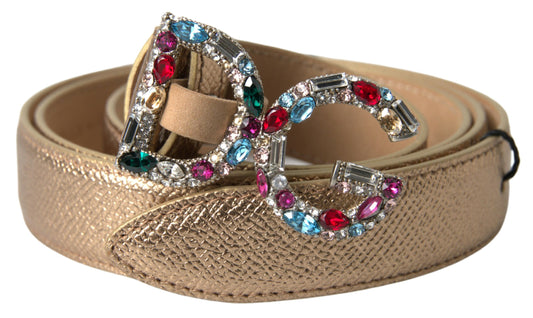 Gold Leather Crystal-Embellished Women's Belt