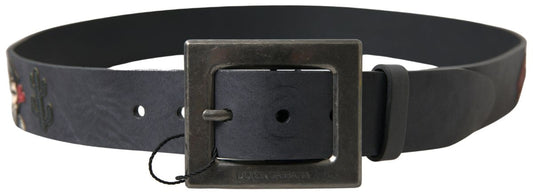 Elegant Black Leather Belt with Metal Buckle