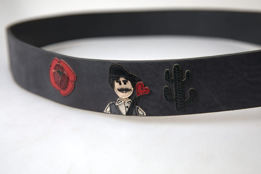 Elegant Black Leather Belt with Metal Buckle