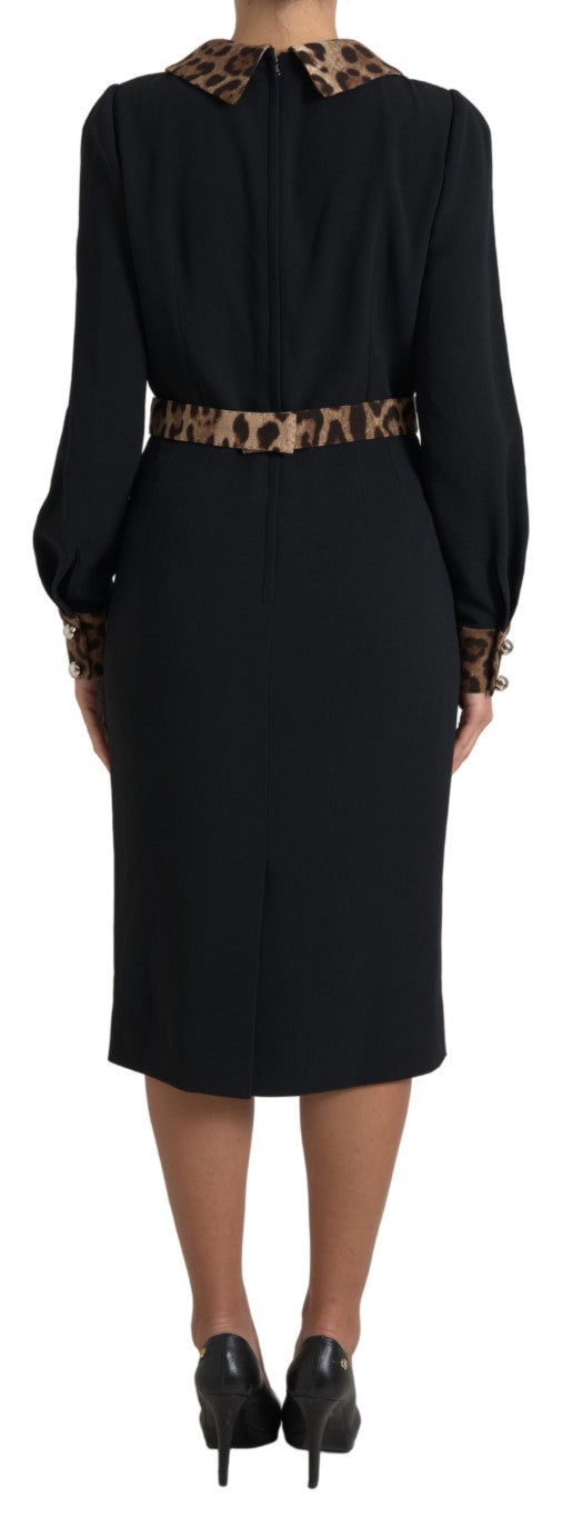 Elegant Black Midi Sheath Dress with Collar