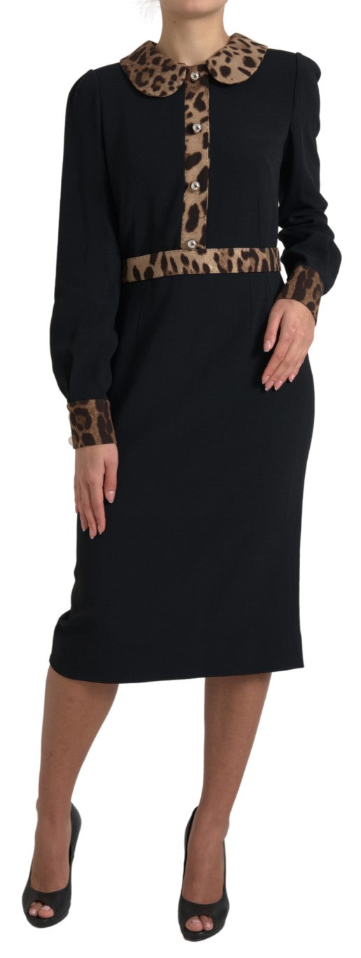 Elegant Black Midi Sheath Dress with Collar