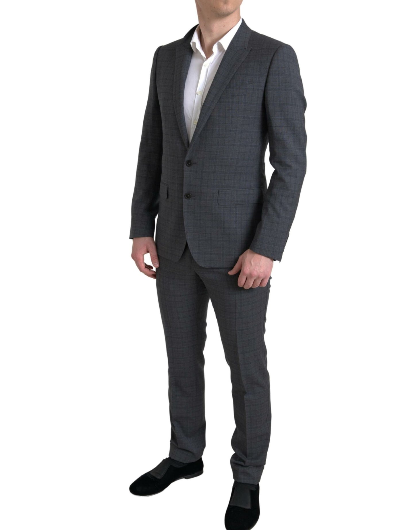Elegant Grey Checkered Slim Fit Suit